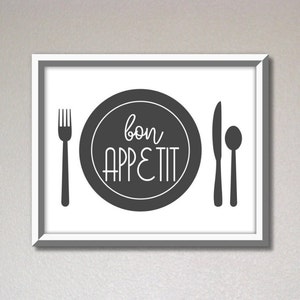Bon appetit sign, dining room wall decor, kitchen wall art, kitchen signs, home decoration printable, restaurant wall art, digital download