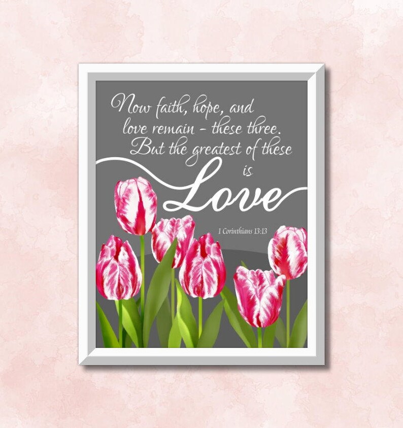 Scripture art print, 1 Corinthians 13:13, Christian quotes, Church wall art, love Bible quote poster, spiritual calligraphy, faith hope