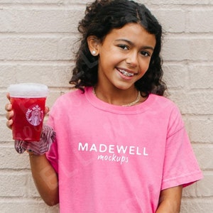 Kids Comfort Colors C9018 Youth Mockup, Crunchberry Comfort Colors, Girls Mockup, Pink tshirt Model, Digital Download, Kids tshirt mockup