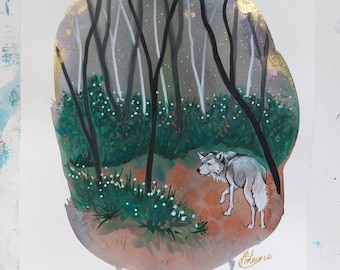 Woodland wolf. Original A4 painting