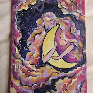 Peinture sur toile originale nuages et lune