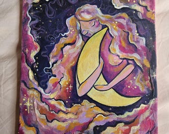 clouds and moon original canvas painting