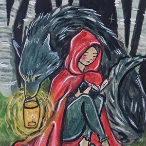 Kleine Rote , Original Aquarell Illustration