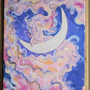 Peinture sur toile originale nuages et lune