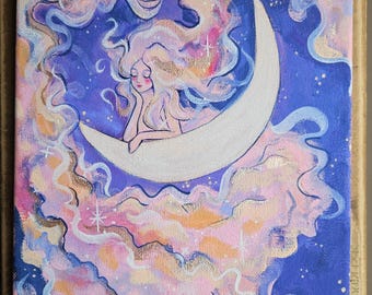 clouds and moon original canvas painting