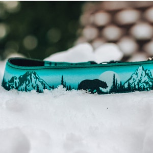 Green Bear Dog Collar, Mountain Silhouette, Eco-Friendly Canvas 1.5 inch width