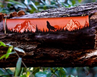 Wolf & Mountain Dog Collar Orange Sunset Adventure Collar 1.5 inch