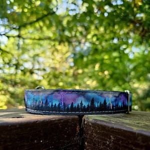 Mountain Dog Collar: Durable Recycled Canvas, Lightening and Thunderstorm 1 inch