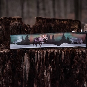 Tundra Adventure Dog Collar: Arctic Animals, Northern Lights 2 inch width