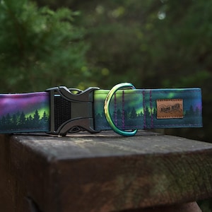 Aurora Borealis Dog Collar: Durable Recycled Canvas, 1.5 Inch