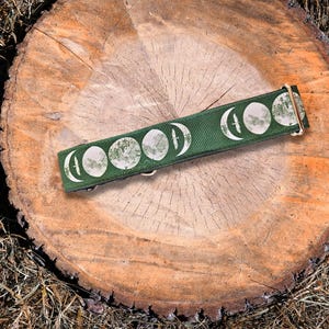 Moon Phase Dog Collar: Green Forest Adventure Collar, Wide 1.5 Inch