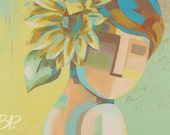 SUNFLOWER: Female Figure - 11 x 14 Limited Edition Giclee ART PRINT - Portrait Painting, Expressionistic, Flowers in Hair, Mixed Media