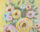 FLORAL 1: Abstract Floral Painting - 11 x 14 Limited Edition Giclee ART PRINT - Yellow Flowers, Expressionistic, Colorful, Vase, Mixed Media