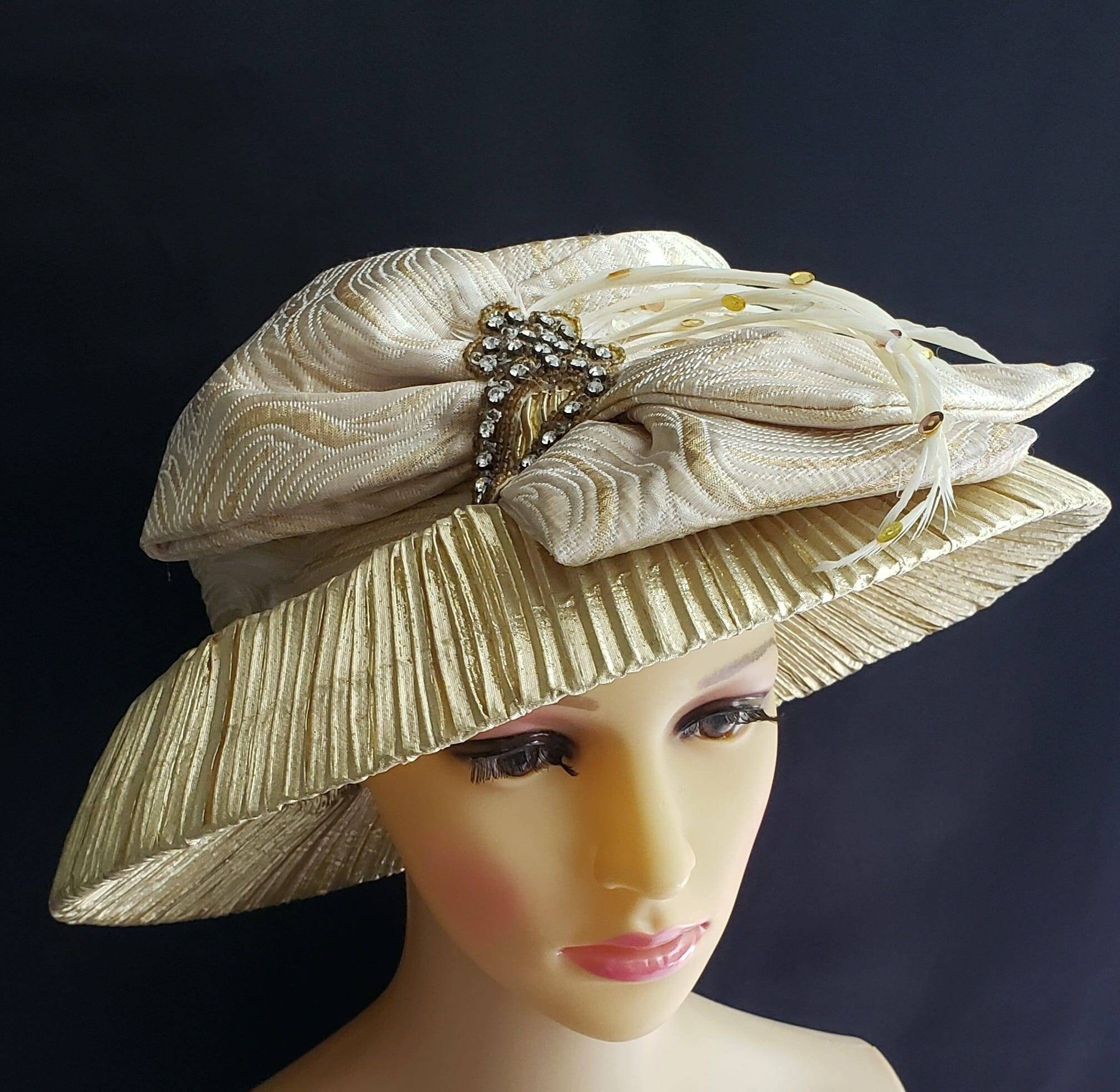 DONNA VINCI Hat Gold Brocade Hat With 