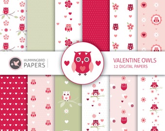 Valentine Eulen digitalem Papier
