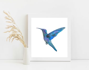 Blue Hummingbird Watercolor Print - Digital Download - Printable Art - Animal Art -INSTANT DOWNLOAD-Wall Art-Home Decor