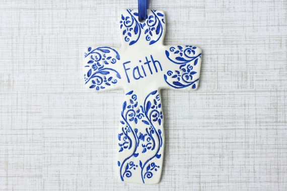Faith Ornament, Personalized Faith Ornament, Blue Cross Ornament, Religious Ornament, Inspirational Ornament, Cross Christmas Ornament