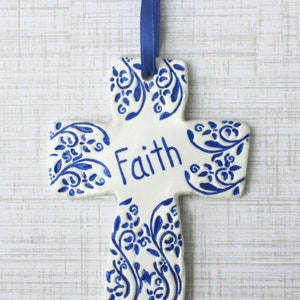 Faith Ornament, Personalized Faith Ornament, Blue Cross Ornament, Religious Ornament, Inspirational Ornament, Cross Christmas Ornament image 3