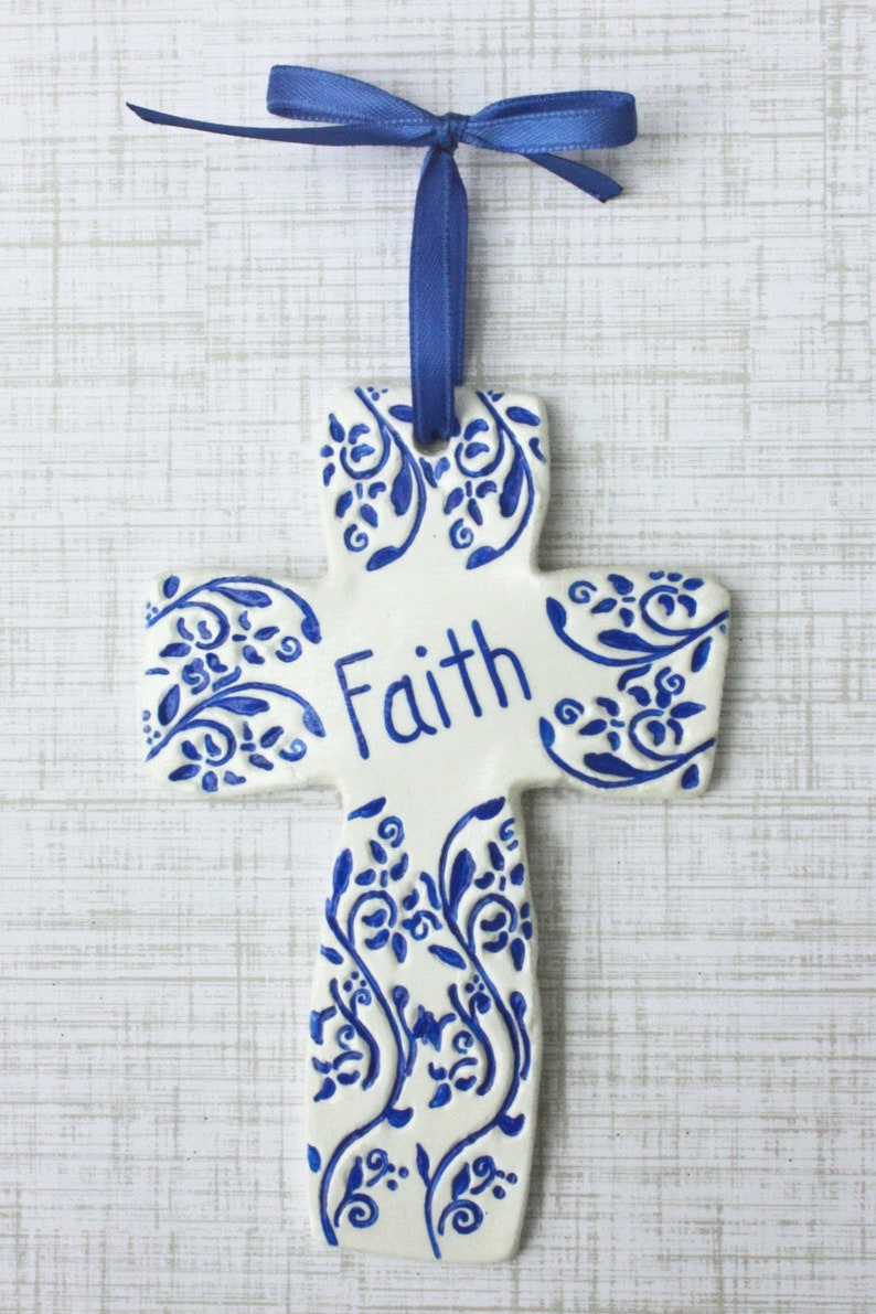 Faith Ornament, Personalized Faith Ornament, Blue Cross Ornament, Religious Ornament, Inspirational Ornament, Cross Christmas Ornament image 3