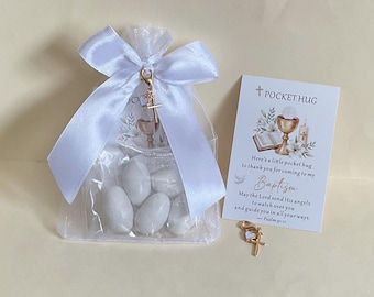 10 pcs Baptism Favors Pocket Hug Bulk, Cross Keychain for Christening, First Holy Communion. greek boubouniera.