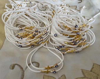20 pcs Baptism Martyrika-Martirika - White Suede Witness Bracelet with Cross.First communion.