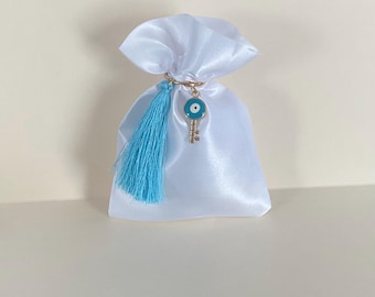 10 White Satin Favor Bags , Almonds Included .bomboniere-greek boubouniera-koufeta bomboniera-baptism favor-Wedding favor-first community.