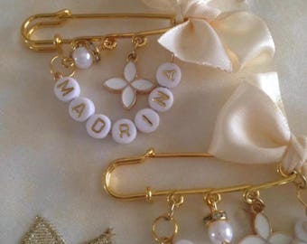 Personalized Martyrika Pin: Golden Safety Brooch, First Communion Favor