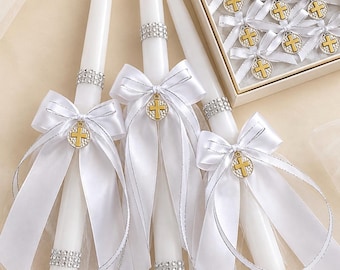 Baptism lambathes set of 3 candles-Orthodox Baptism-Martyrika pins .Fast shipping.