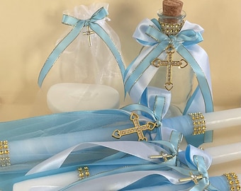 Greek Orthodox Baptism Set - Includes: Three Candles (Lambathes)