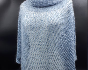 Knitting Pattern 'Tortuga Remix' light weight poncho in mohair & tencel, confident beginner level. Knit in the round with 2 size options.