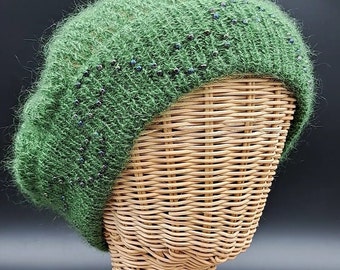 Knitting Pattern for 'The Retro Chapeau' light weight hat in silky kid mohair & Tencel, confident beginner level knit, worked in the round