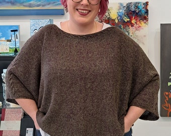 Knitting Pattern 'The Cabled Short Sleeve Box Top' perfect to wear with jeans, over a blouse, tank top or t-shirt. Confident beginner level.