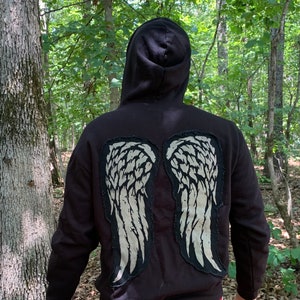 The Walking Dead, Daryl Dixon Inspired Angel Wings Jacket - Black Zip-Up Adult Hoodie