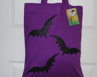 Zwarte leren vleermuis draagtas Halloween, boodschappentassen, handgemaakte herbruikbare tas Schotse cadeaus, Trick or Treat-tas