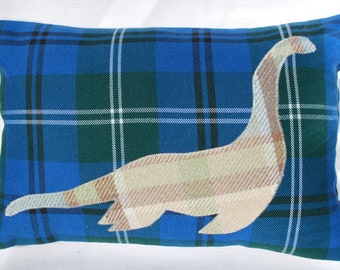 Nessie Loch Ness Monster, Scottish Tartan Cushion, Handmade Wool Pillow Ideal Scottish Gift 10" x 15"