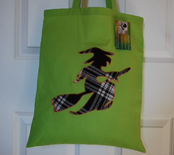 Witch Halloween Tote Bag Green Halloween Trick or Treat Bag