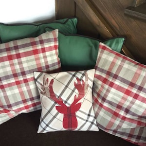 Stag Deer Doe Decor Cushion Cover Decorative Handmade Tartan Square Cushion Cover Pillow Case Scottish Gifts 12" x 12"