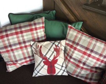 Stag Deer Doe Decor Cushion Cover Decorative Handmade Tartan Square Cushion Cover Pillow Case Scottish Gifts 12" x 12"
