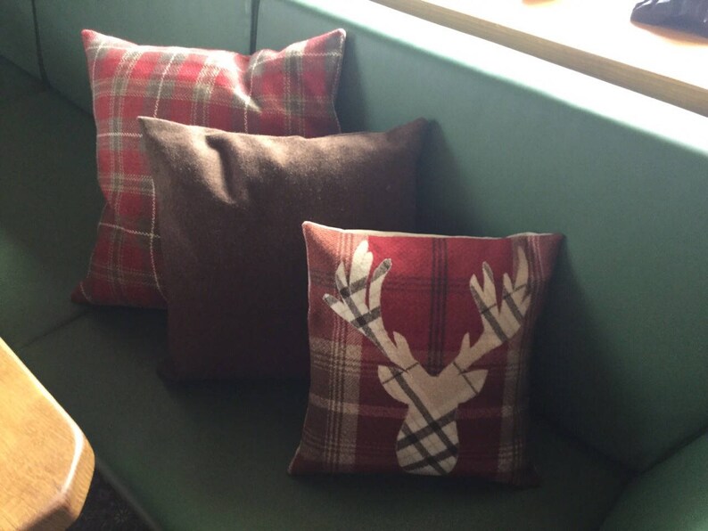Stag Tartan Cushion Cover Forest Animals Deer Doe Cream on Etsy UK