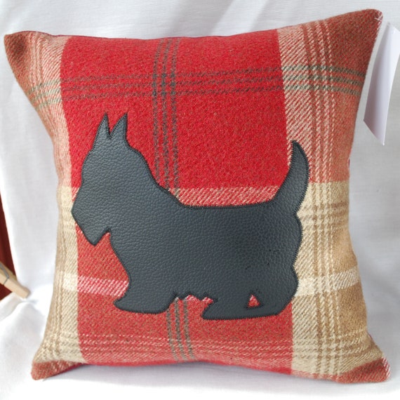 Black Leather Scottie Dog Tartan Handmade Pillow Scottish Etsy