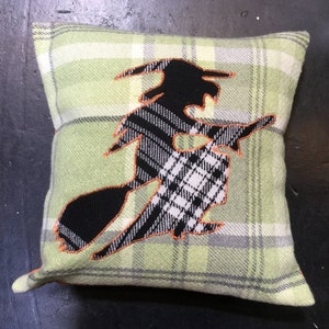 Wicked Witch Pillow, Tartan Halloween Decor, Handmade Scottish Cushion image 1