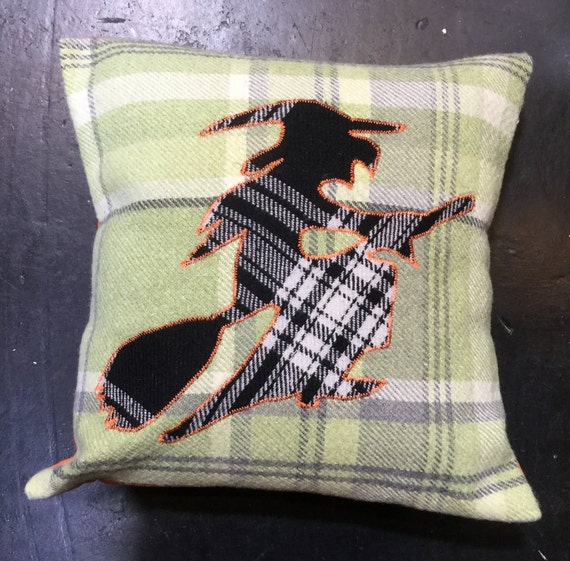 Wicked Witch Pillow, Tartan Halloween Decor, Handmade Scottish Cushion