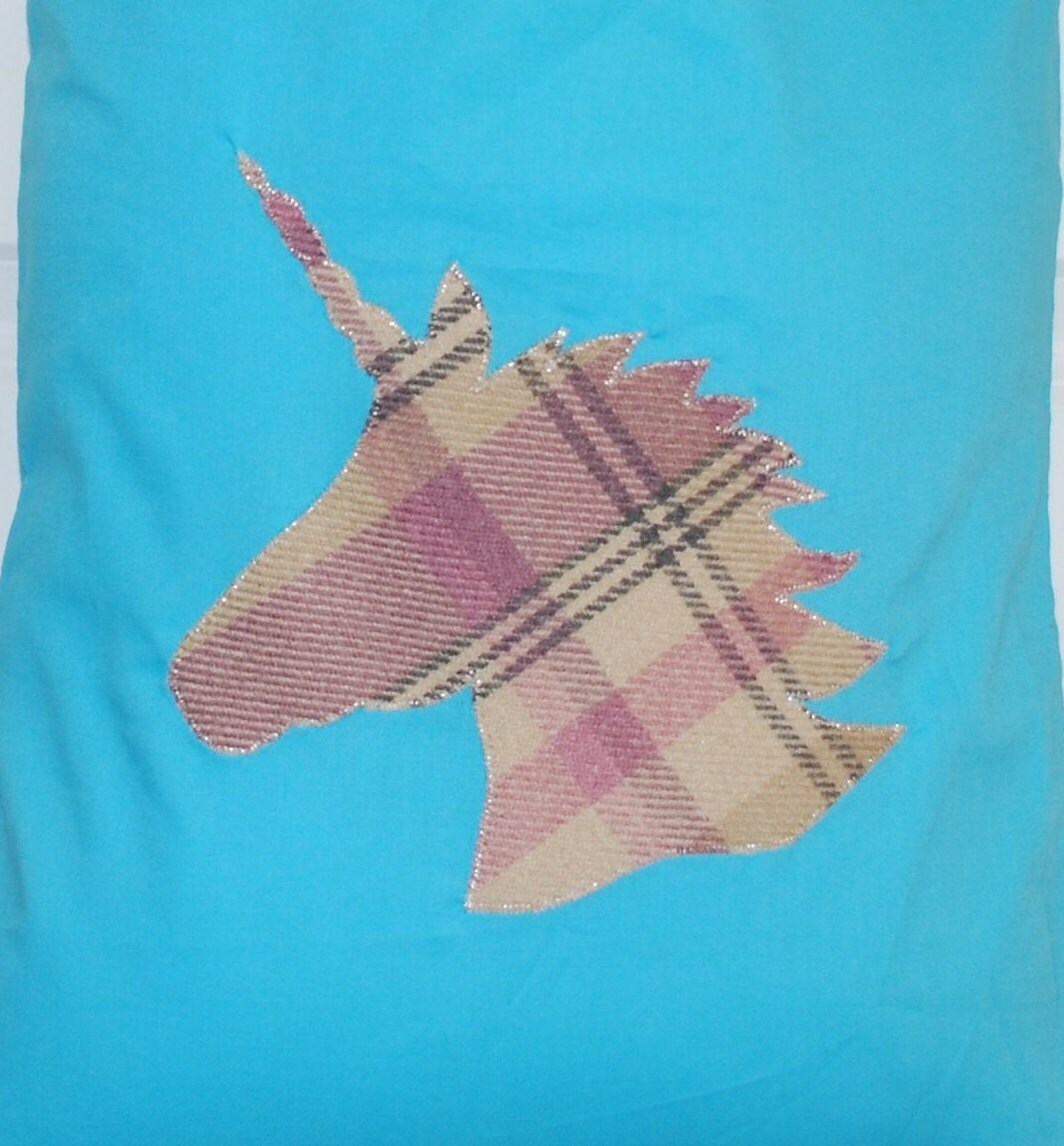 Pink on Blue Unicorn Tote Bag Tartan Shopping Handmade - Etsy UK