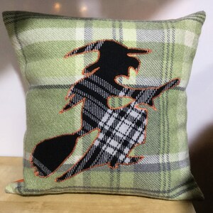 Wicked Witch Pillow, Tartan Halloween Decor, Handmade Scottish Cushion image 3