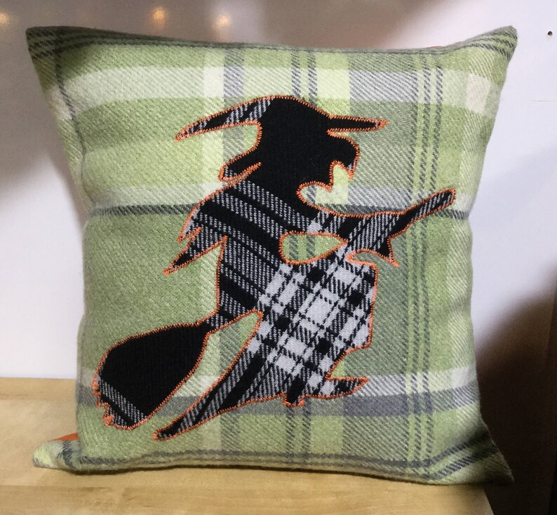 Wicked Witch Pillow, Tartan Halloween Decor, Handmade Scottish Cushion image 3