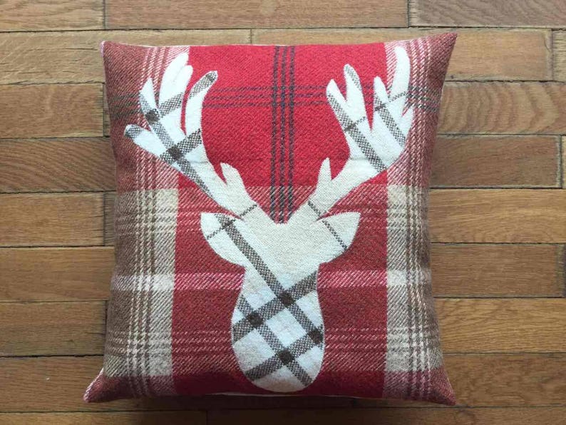Stag Tartan Cushion Cover Forest Animals Deer Doe Cream on Etsy UK