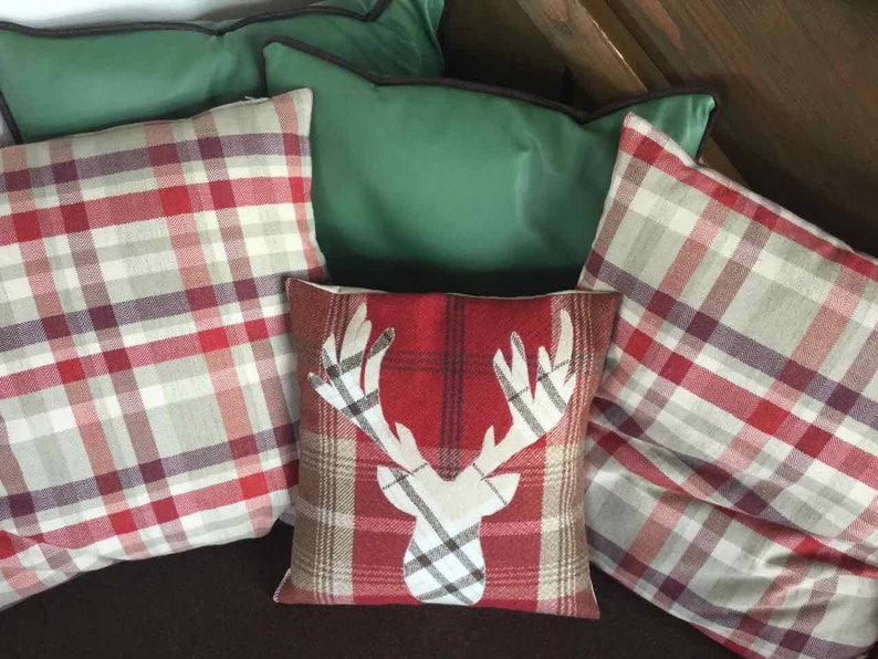 Stag Tartan Cushion Cover Forest Animals Deer Doe Cream on Etsy UK