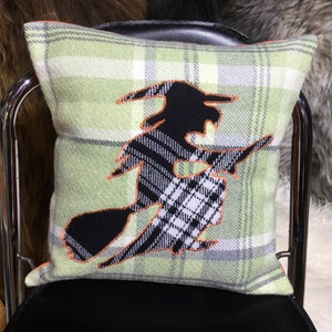 Wicked Witch Pillow, Tartan Halloween Decor, Handmade Scottish Cushion image 5