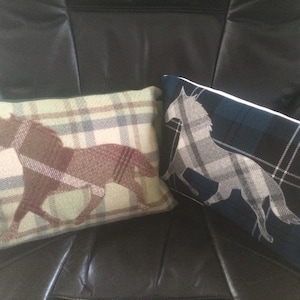 Grey Horse, Equestrian Tartan Cushion, Handmade Ideal Scottish Gift 10&quot; x 15&quot;