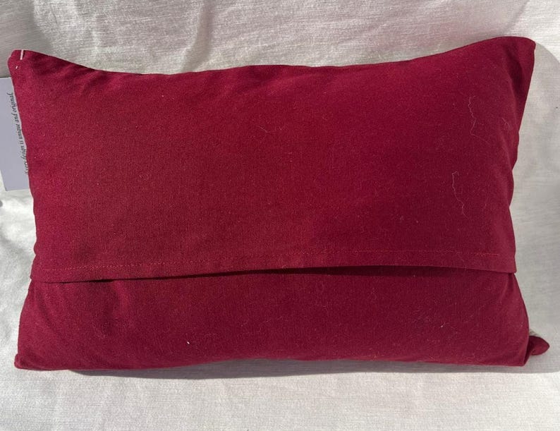 Highland Cow Cushion, Tartan Pillow, Decorative Cover Red Orange Light Blue Grey Handmade Wool Rectangle Scottish Gift 10" x 15" image 6